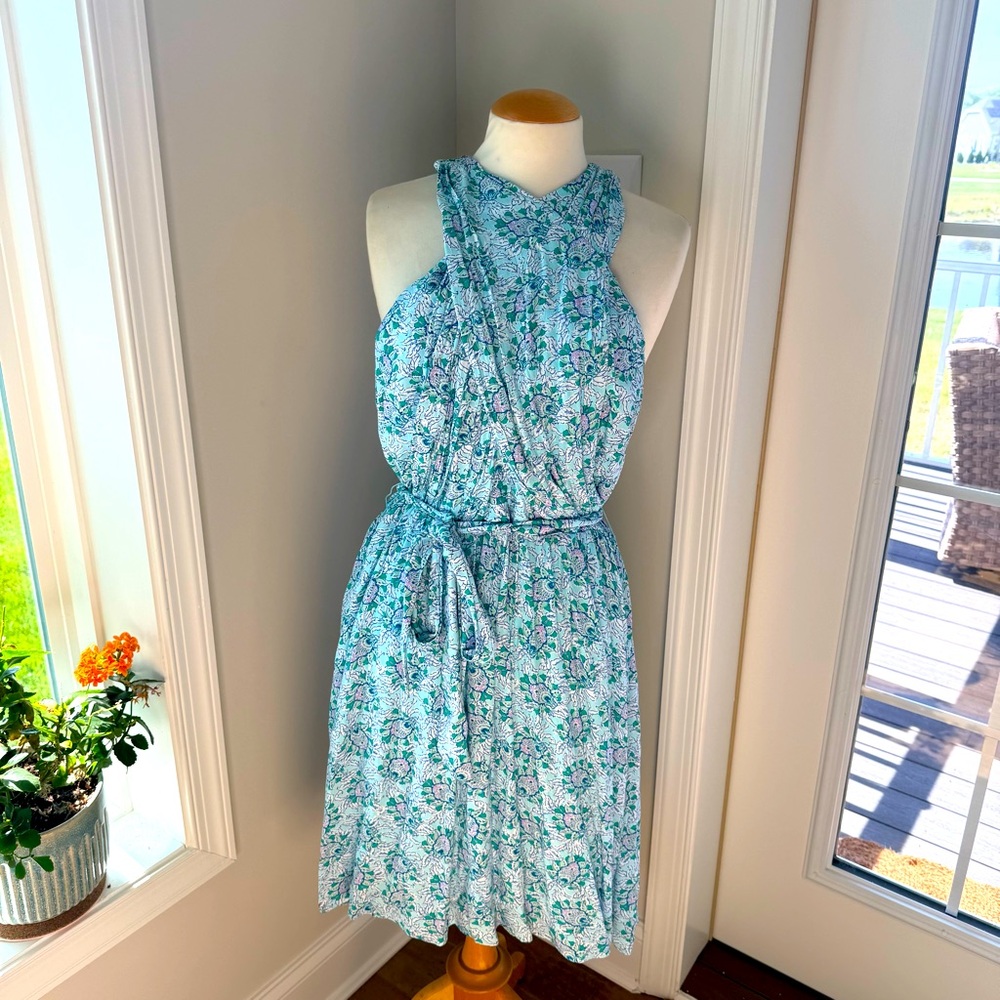 LOFT Turquoise and White Floral Dress